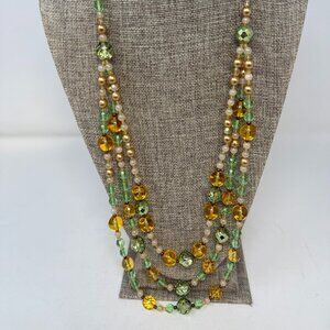 💖Estate Sale! Vintage Joan Rivers Peridot & Amber Glass Necklace